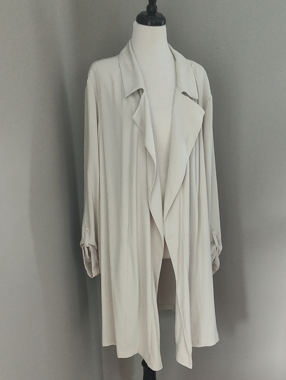 J. Jill Oatmeal Open Front Lightweight Crepe Coat With  Adjustable Sleeves